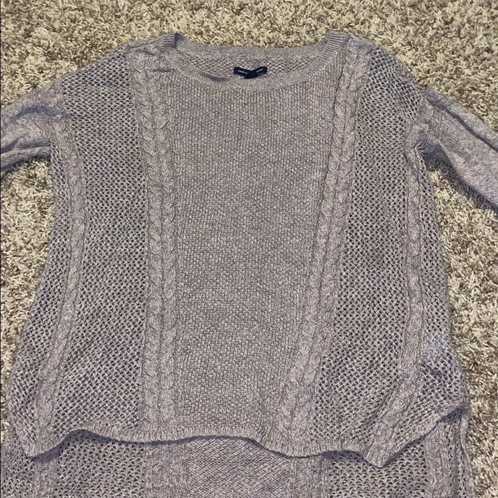 American Eagle sweater with crochet panels